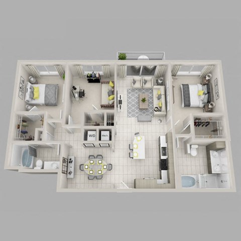 Floor plan for 3 beds, 2 baths, 1407 sqft